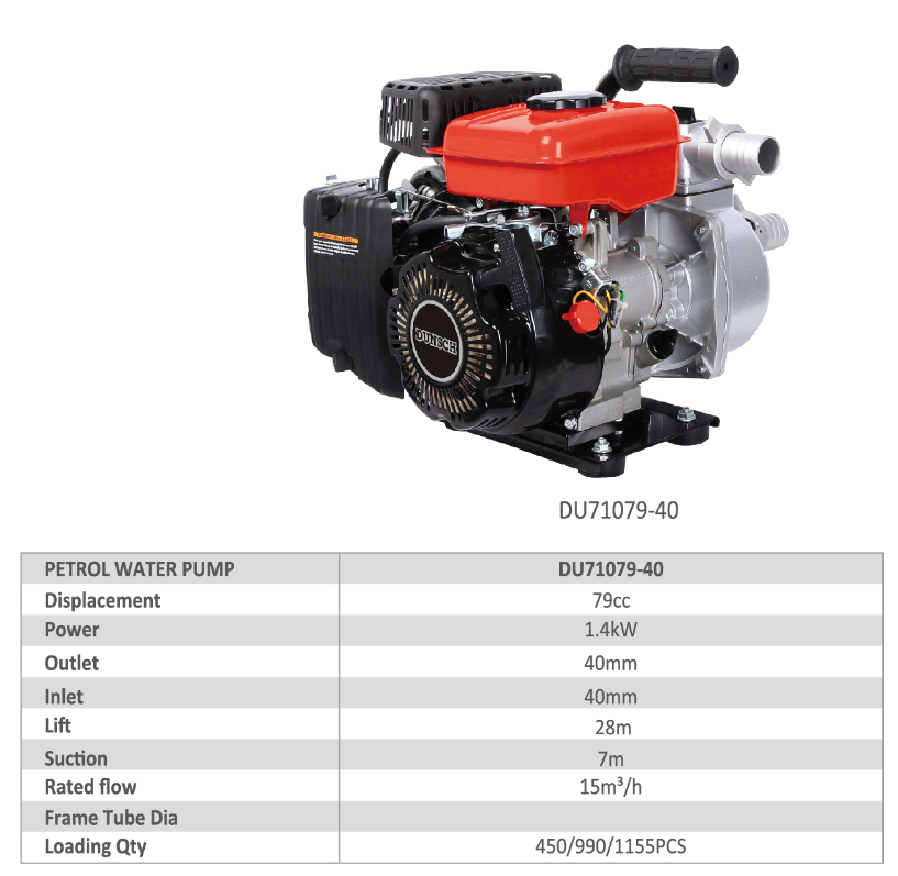 Motopompa acqua con motore 4 tempi 78.5 cc - DUNSCH - DU71079-40