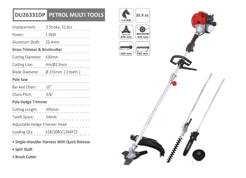 Multifunzione con motore a scoppio 4 in 1 - decespugliatore - tagliasiepi - potatore - DUNSCH - DU26331DP