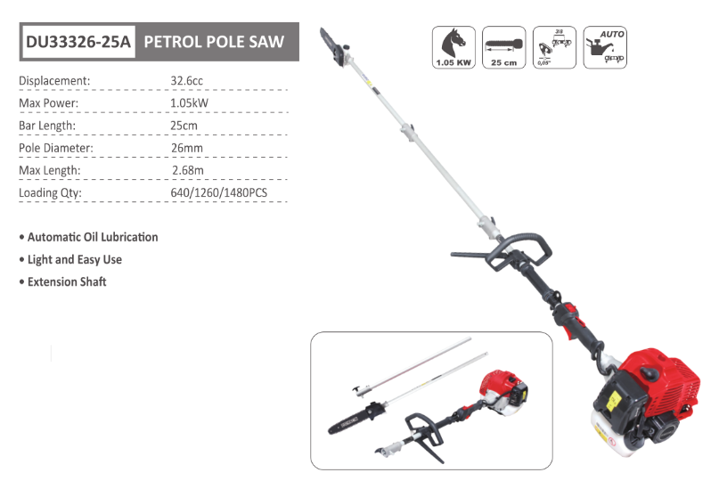 Potatore con motore a scoppio 32.6 cc con asta telescopica - DUNSCH - DU33326-25A