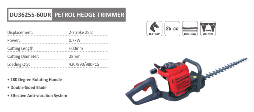 Tagliasiepi con motore a scoppio 25 CC potenza 0.7 kW - DUNSCH - DU36255-60DR