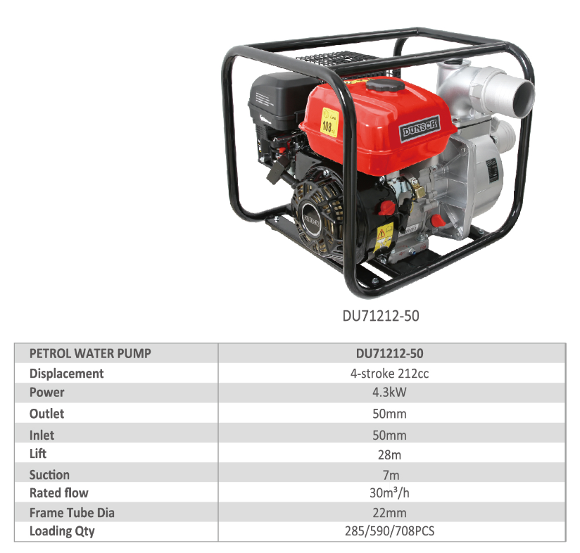 Motopompa acqua con motore 4 tempi 212 cc - DUNSCH - DU71212-50