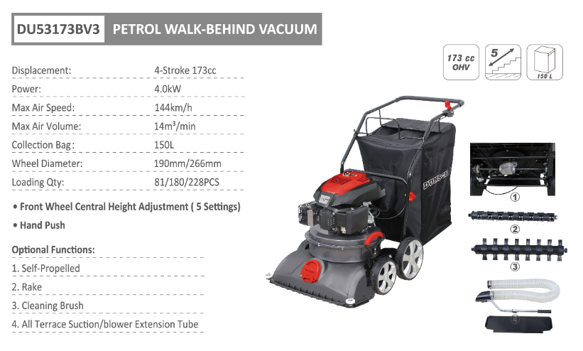 Aspirafoglie a carrello motore 4 tempi cilindrata 173 cc - DUNSCH - DU53173BV3